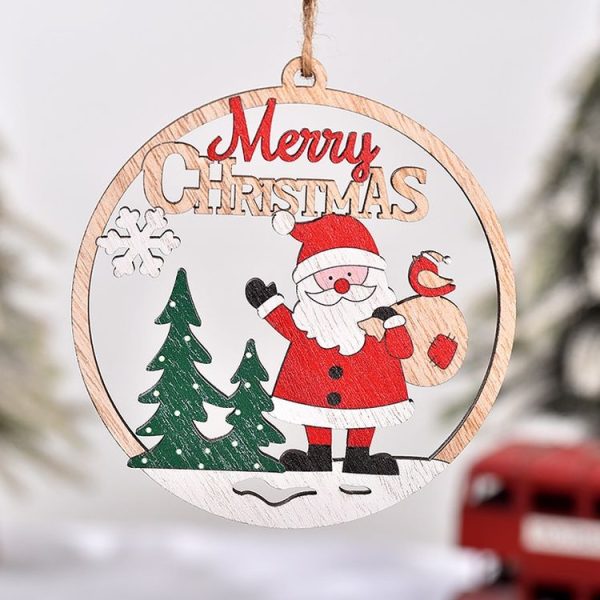 Christmas Day Decoration Hollow Wooden Pendant, Style: Gift Santa Claus - Image 4
