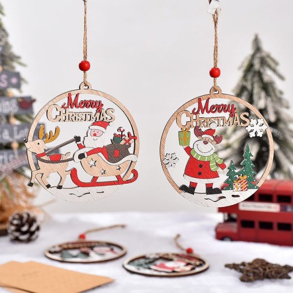 Christmas Day Decoration Hollow Wooden Pendant, Style: Gift Santa Claus - Image 5