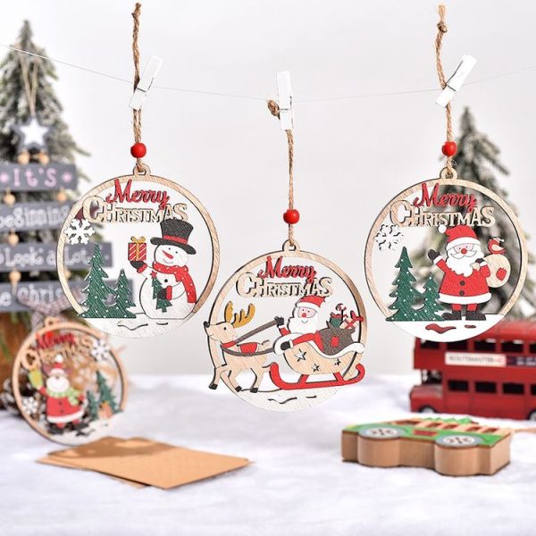 Christmas Day Decoration Hollow Wooden Pendant, Style: Gift Santa Claus - Image 6