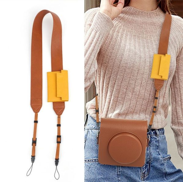 Universal PU Leather Shoulder Strap For SLR Cameras With Card Holder (Brown) - Image 2