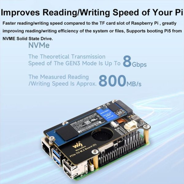 Waveshare For Raspberry Pi 5 PCIe To M.2 Adapter Board Support NVMe Protocol (27709) - Image 9