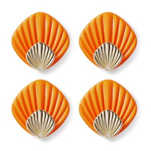 4pcs / Set Household No-Punch Seashell Hooks Bathroom Kitchen Sticky Hooks (Orange)