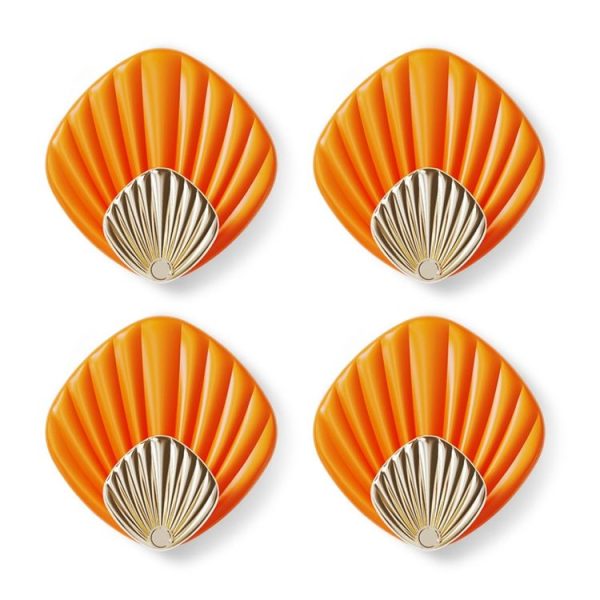 4pcs / Set Household No-Punch Seashell Hooks Bathroom Kitchen Sticky Hooks (Orange)