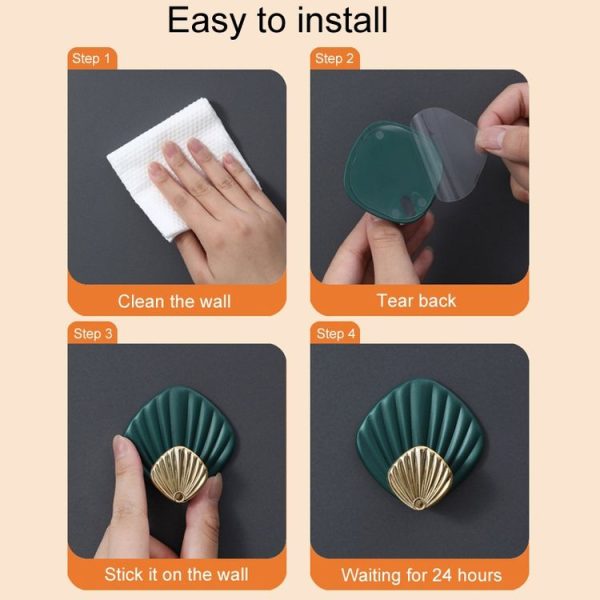 4pcs / Set Household No-Punch Seashell Hooks Bathroom Kitchen Sticky Hooks (Orange) - Image 5