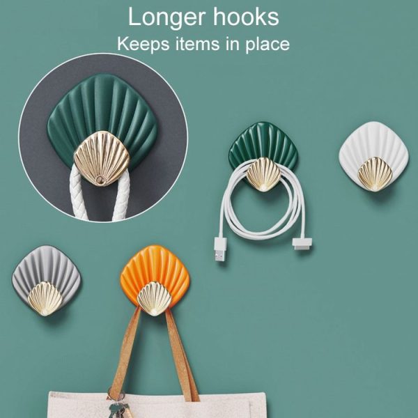 4pcs / Set Household No-Punch Seashell Hooks Bathroom Kitchen Sticky Hooks (Orange) - Image 6