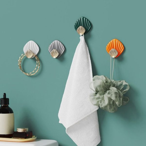 4pcs / Set Household No-Punch Seashell Hooks Bathroom Kitchen Sticky Hooks (Orange) - Image 7