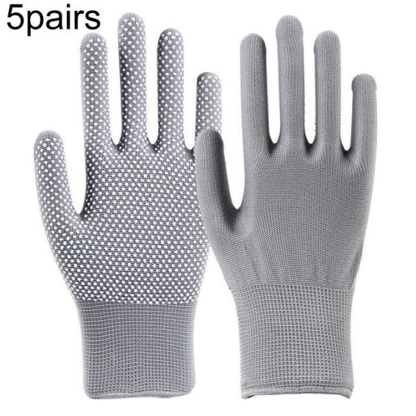 5pairs Outdoor Breathable Non-slip Particle Silicone Hiking Riding Nylon Gloves Thin Mittens (Grey)