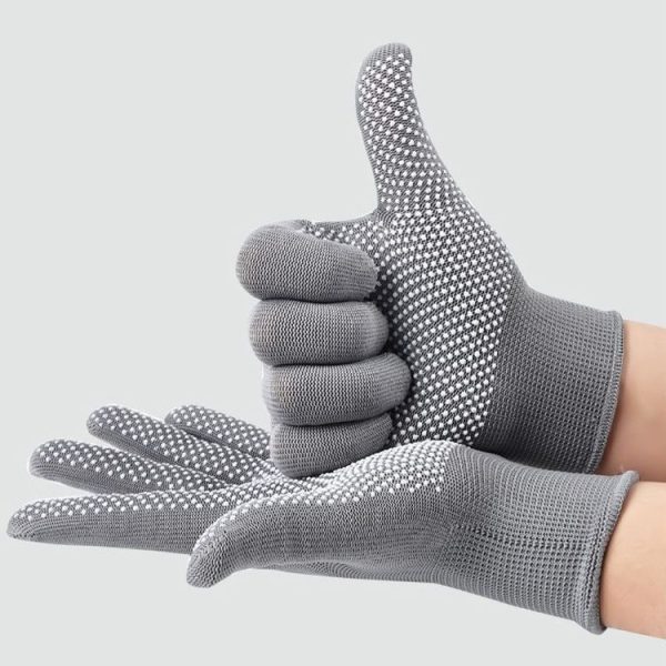5pairs Outdoor Breathable Non-slip Particle Silicone Hiking Riding Nylon Gloves Thin Mittens (Grey) - Image 9