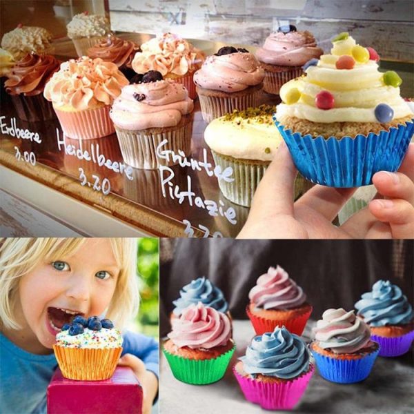100pcs / Box Muffin Cake Paper Cups Baking Paper Tray Thickened Aluminum Foil Oil-proof Cupcake Liner (Gold) - Image 10