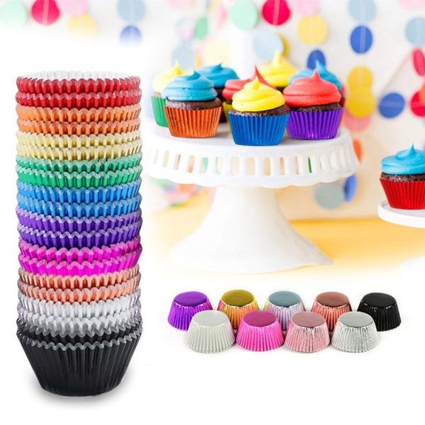 100pcs / Box Muffin Cake Paper Cups Baking Paper Tray Thickened Aluminum Foil Oil-proof Cupcake Liner (Gold) - Image 2