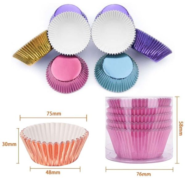 100pcs / Box Muffin Cake Paper Cups Baking Paper Tray Thickened Aluminum Foil Oil-proof Cupcake Liner (Gold) - Image 3