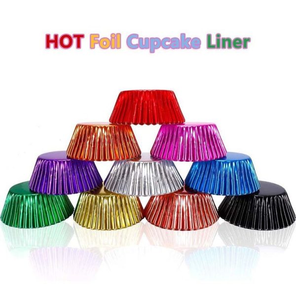 100pcs / Box Muffin Cake Paper Cups Baking Paper Tray Thickened Aluminum Foil Oil-proof Cupcake Liner (Gold) - Image 4