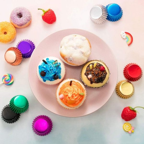 100pcs / Box Muffin Cake Paper Cups Baking Paper Tray Thickened Aluminum Foil Oil-proof Cupcake Liner (Gold) - Image 8