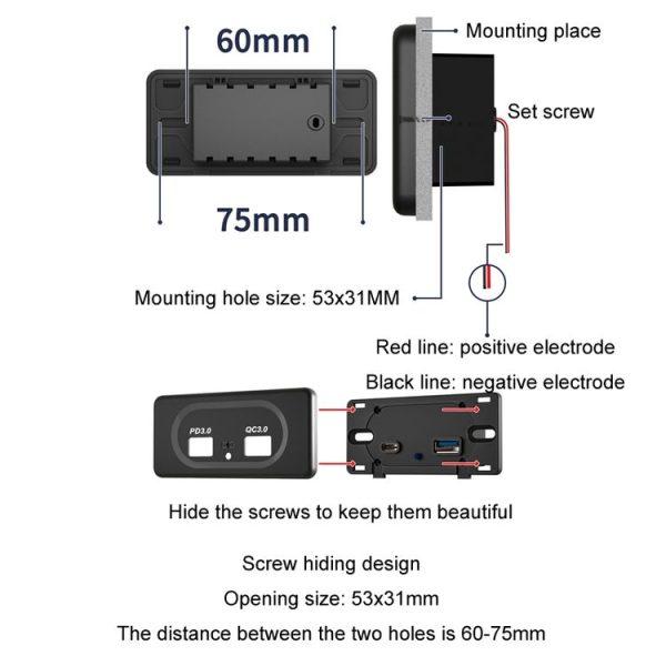 QC3.0 +PD3.0 Motorcycle Car Modified TYPE-C Charger (UCC-312) - Image 4