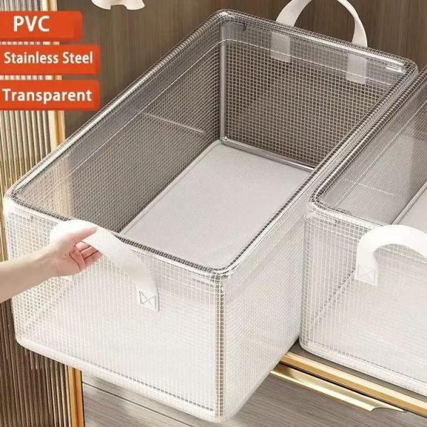 Transparent Steel Frame Clothes Storage Bag with Handle Foldable Wardrobe Organizer - Image 2