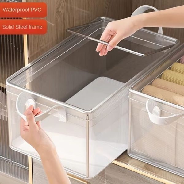 Transparent Steel Frame Clothes Storage Bag with Handle Foldable Wardrobe Organizer - Image 3