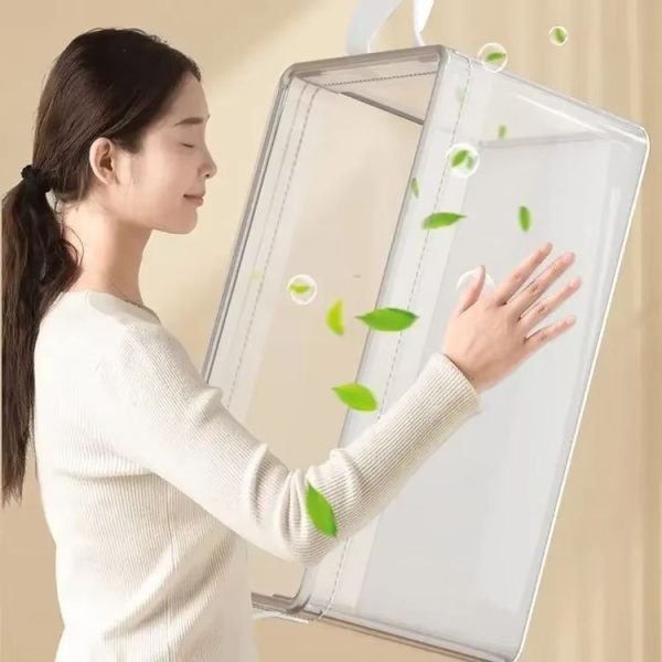 Transparent Steel Frame Clothes Storage Bag with Handle Foldable Wardrobe Organizer - Image 5