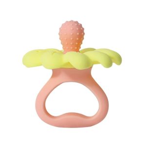 Flower Shaped Silicone Infant Teether Baby Soothing And Strengthening Boilable Teether (Orange And Yellow)