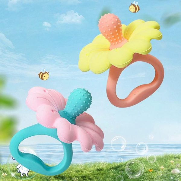 Flower Shaped Silicone Infant Teether Baby Soothing And Strengthening Boilable Teether (Orange And Yellow) - Image 2