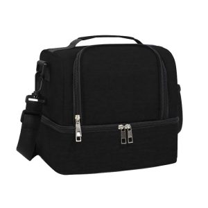 Double-Layer Outdoor Fresh Cooler Bag Mommy Bottle Bag Portable Lunch Insulated Bag (Black)