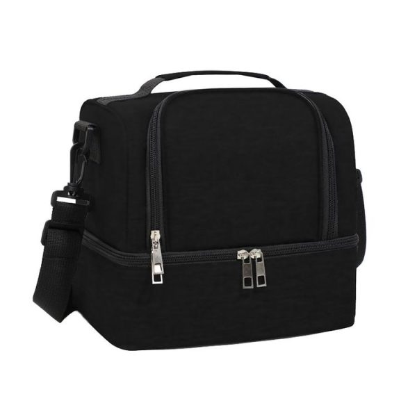 Double-Layer Outdoor Fresh Cooler Bag Mommy Bottle Bag Portable Lunch Insulated Bag (Black)