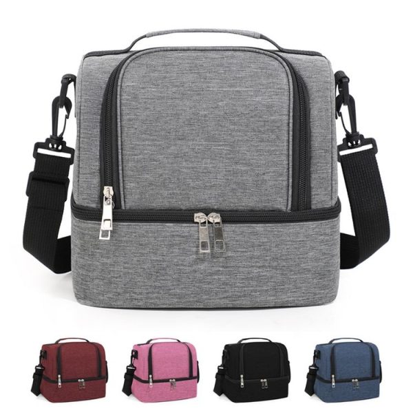 Double-Layer Outdoor Fresh Cooler Bag Mommy Bottle Bag Portable Lunch Insulated Bag (Black) - Image 2
