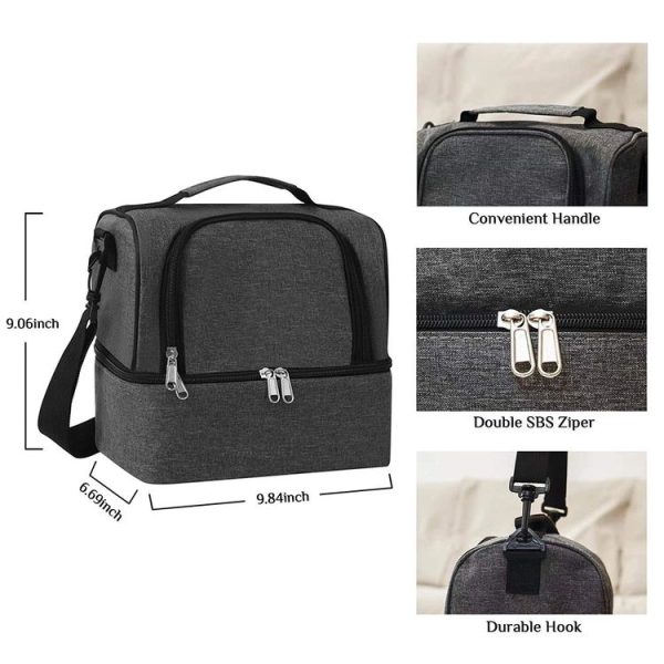 Double-Layer Outdoor Fresh Cooler Bag Mommy Bottle Bag Portable Lunch Insulated Bag (Black) - Image 3