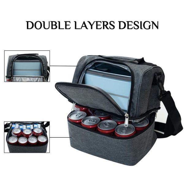 Double-Layer Outdoor Fresh Cooler Bag Mommy Bottle Bag Portable Lunch Insulated Bag (Black) - Image 5