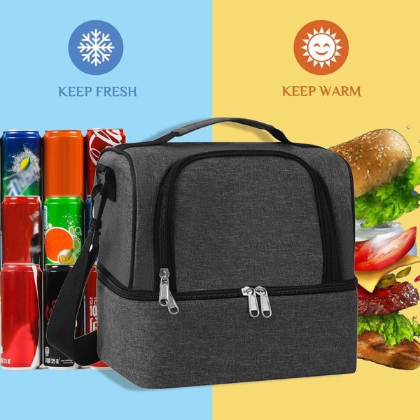 Double-Layer Outdoor Fresh Cooler Bag Mommy Bottle Bag Portable Lunch Insulated Bag (Black) - Image 6