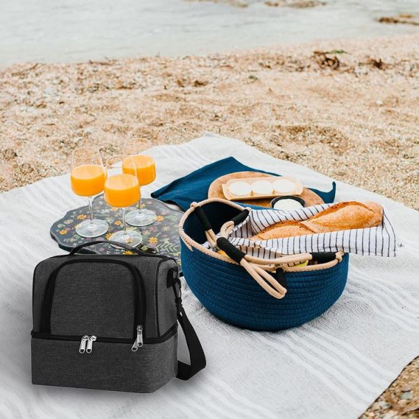Double-Layer Outdoor Fresh Cooler Bag Mommy Bottle Bag Portable Lunch Insulated Bag (Black) - Image 7