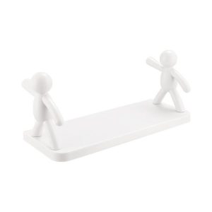 2pcs Small Person Shape Simple Wall Mounted Suction Cup Shelf Bathroom Cosmetic Storage (White)