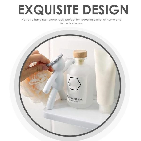 2pcs Small Person Shape Simple Wall Mounted Suction Cup Shelf Bathroom Cosmetic Storage (White) - Image 2
