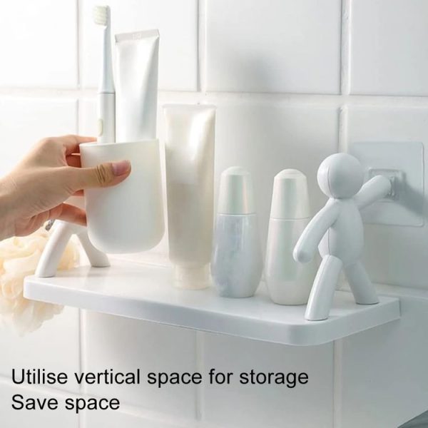 2pcs Small Person Shape Simple Wall Mounted Suction Cup Shelf Bathroom Cosmetic Storage (White) - Image 3