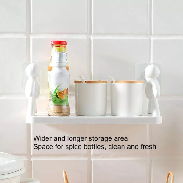 2pcs Small Person Shape Simple Wall Mounted Suction Cup Shelf Bathroom Cosmetic Storage (White) - Image 4