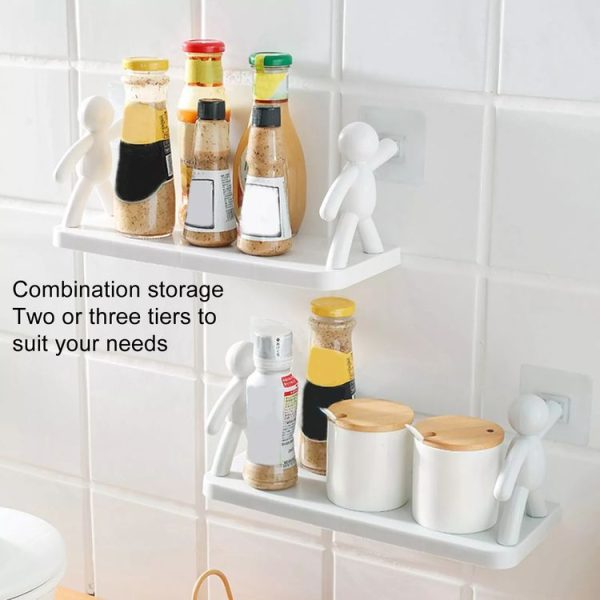 2pcs Small Person Shape Simple Wall Mounted Suction Cup Shelf Bathroom Cosmetic Storage (White) - Image 5