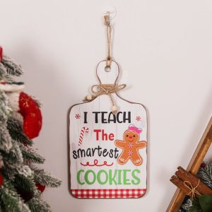 Christmas Gingerbread Man Decoration Wooden Sign Ornaments Store Welcome Pendant (White)