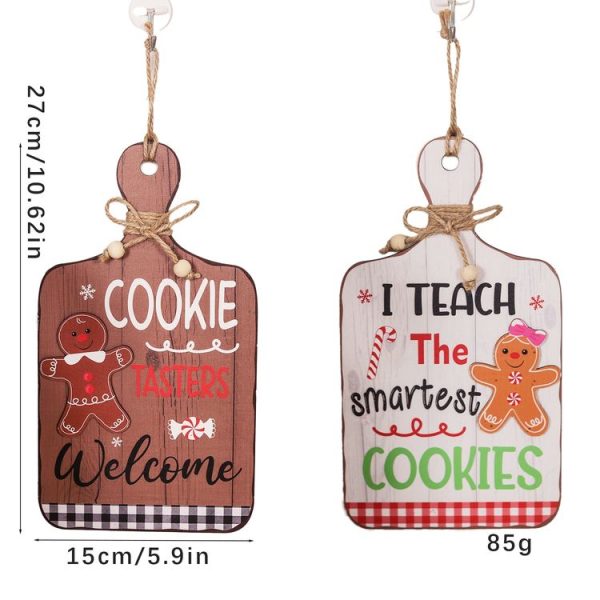 Christmas Gingerbread Man Decoration Wooden Sign Ornaments Store Welcome Pendant (White) - Image 2