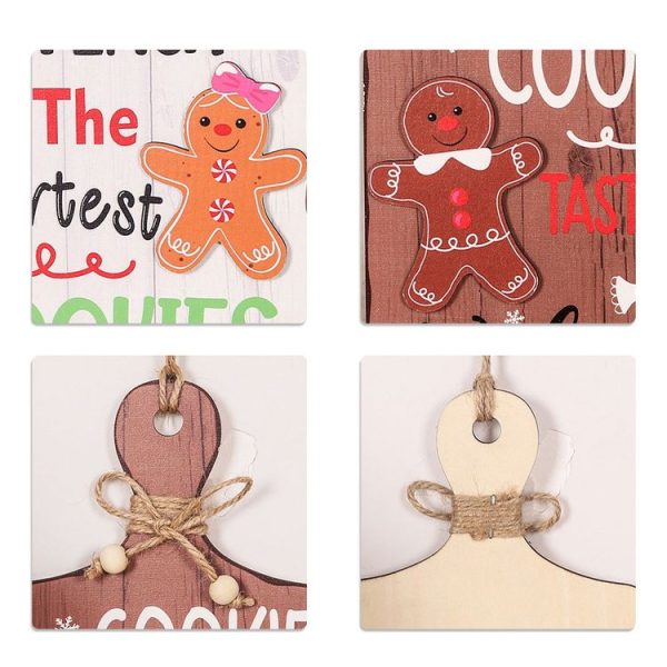 Christmas Gingerbread Man Decoration Wooden Sign Ornaments Store Welcome Pendant (White) - Image 3