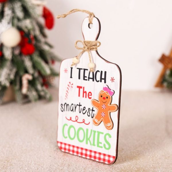 Christmas Gingerbread Man Decoration Wooden Sign Ornaments Store Welcome Pendant (White) - Image 4