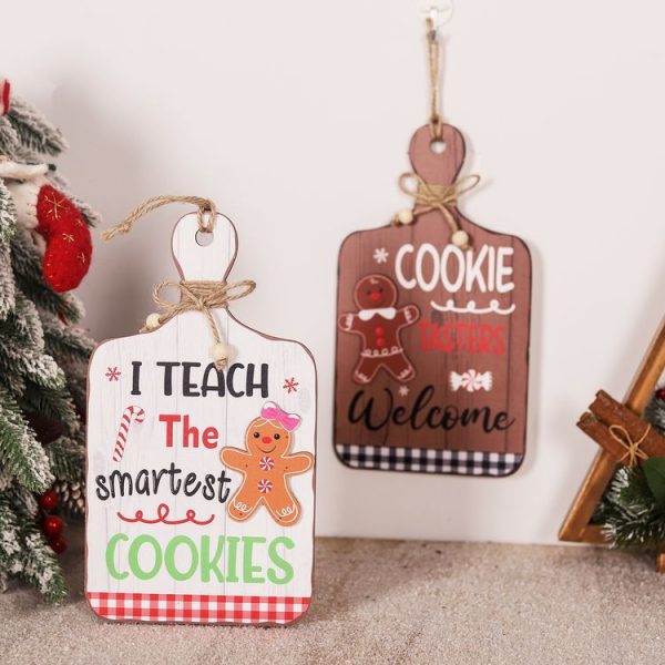 Christmas Gingerbread Man Decoration Wooden Sign Ornaments Store Welcome Pendant (White) - Image 6
