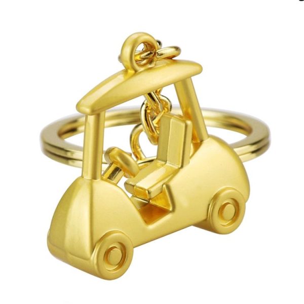 Three- Dimensional Simulation Golf Ball Car Keychain Decorative Pendant, Color: Gold
