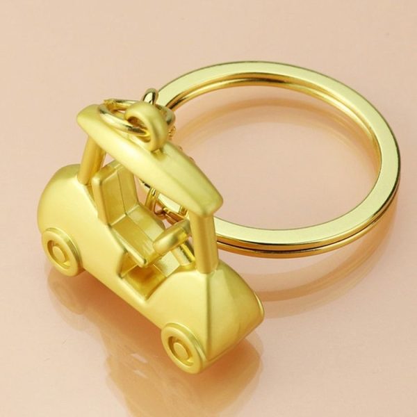 Three- Dimensional Simulation Golf Ball Car Keychain Decorative Pendant, Color: Gold - Image 2
