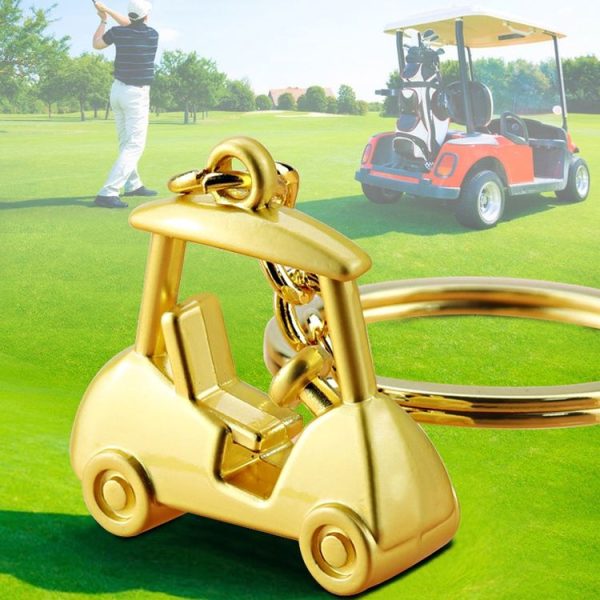 Three- Dimensional Simulation Golf Ball Car Keychain Decorative Pendant, Color: Gold - Image 5