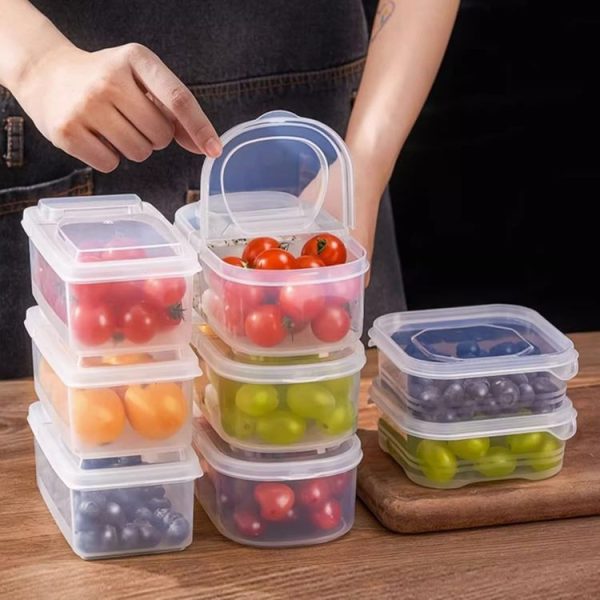 2pcs / Set Round 600ml+Square 500ml Fruit Vegetable Small Dispenser Refrigerator Fresh Storage Boxes - Image 8