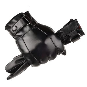 Fall Winter Men Leather Gloves PU Velvet Warm Riding Driving Touchscreen Gloves, Size: Average (Black)