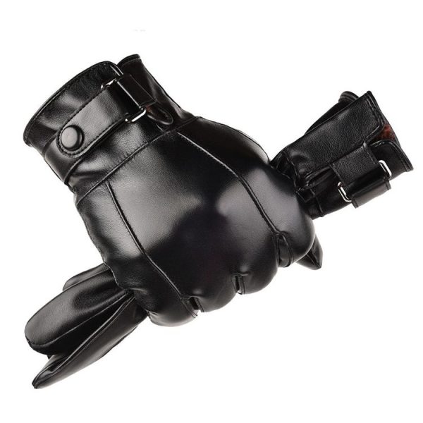 Fall Winter Men Leather Gloves PU Velvet Warm Riding Driving Touchscreen Gloves, Size: Average (Black)