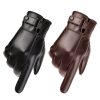 Fall Winter Men Leather Gloves PU Velvet Warm Riding Driving Touchscreen Gloves, Size: Average (Black) - Image 2