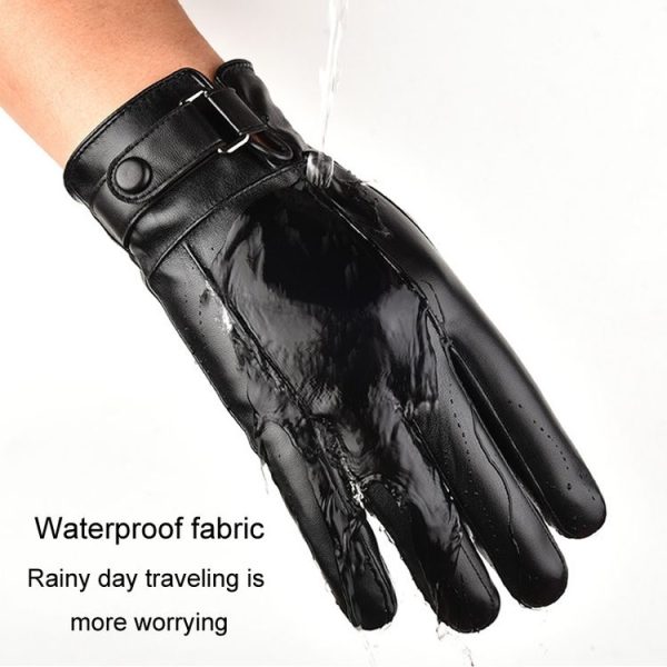 Fall Winter Men Leather Gloves PU Velvet Warm Riding Driving Touchscreen Gloves, Size: Average (Black) - Image 3