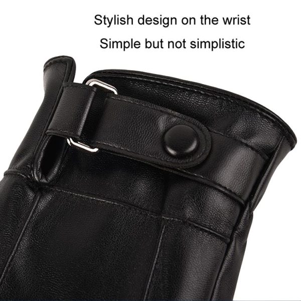 Fall Winter Men Leather Gloves PU Velvet Warm Riding Driving Touchscreen Gloves, Size: Average (Black) - Image 7