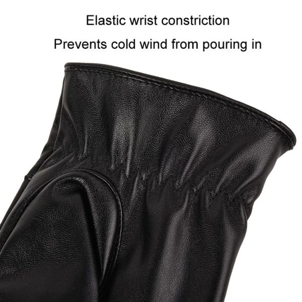 Fall Winter Men Leather Gloves PU Velvet Warm Riding Driving Touchscreen Gloves, Size: Average (Black) - Image 8